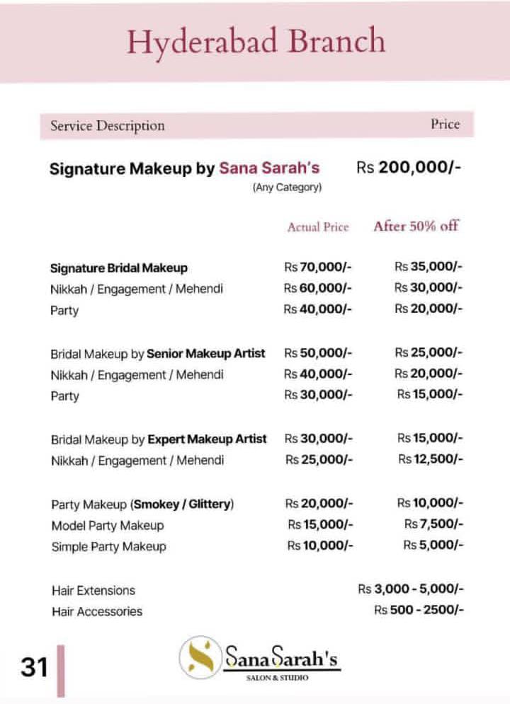 Rate list — Hyderabad
