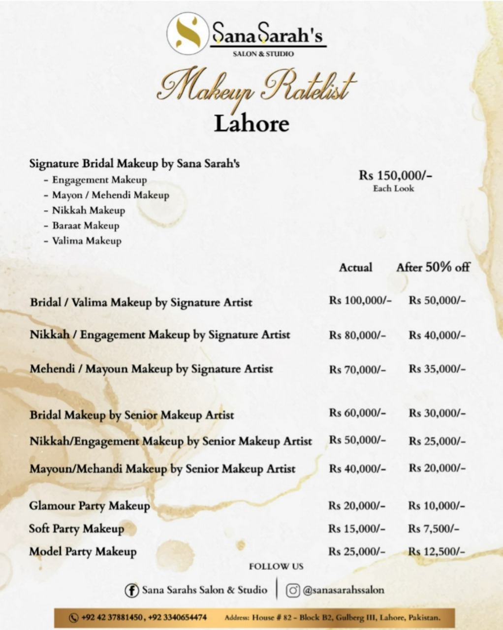 Rate list — Lahore